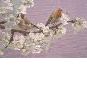 Passerines On Branch Pink French Couch Cushion | Close Up 4