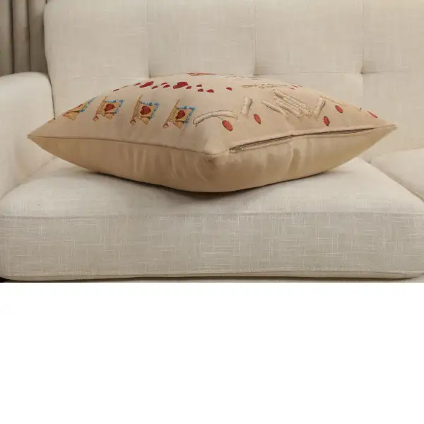 Heart Rabbit Alice In Wonderland Tapestry Cushion Cover - 19 in. x 19 in. Cotton by John Tenniel | Close Up 3