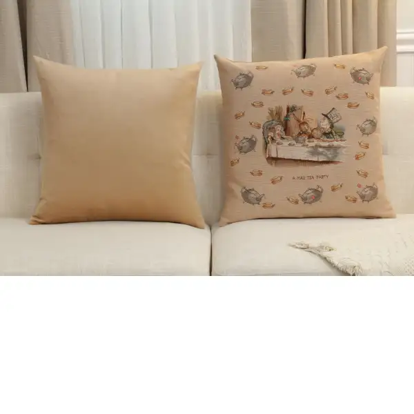 The Tea Party Alice In Wonderland Tapestry Cushion Cover - 19 in. x 19 in. Cotton by John Tenniel | Close Up 5