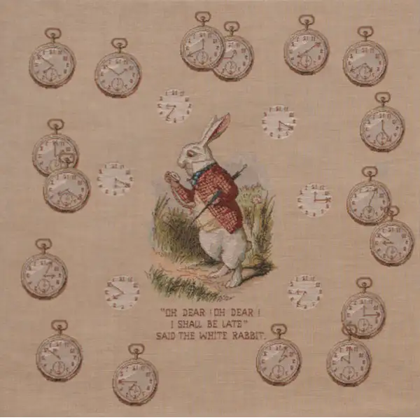 Late Rabbit Alice In Wonderland Cushion - 19 in. x 19 in. Cotton by John Tenniel | Close Up 1