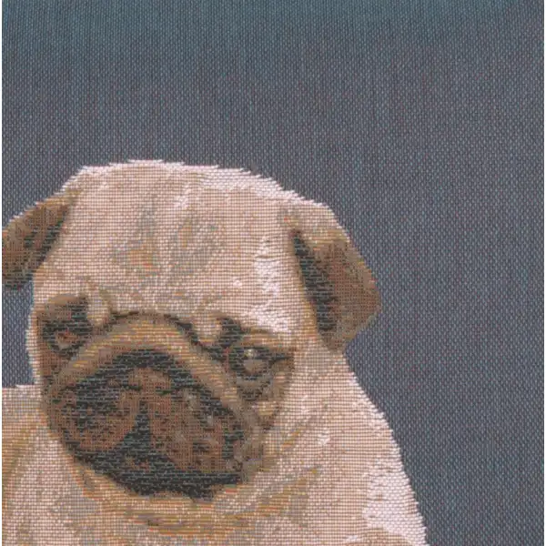 Puppy Pug Blue French Couch Cushion | Close Up 3