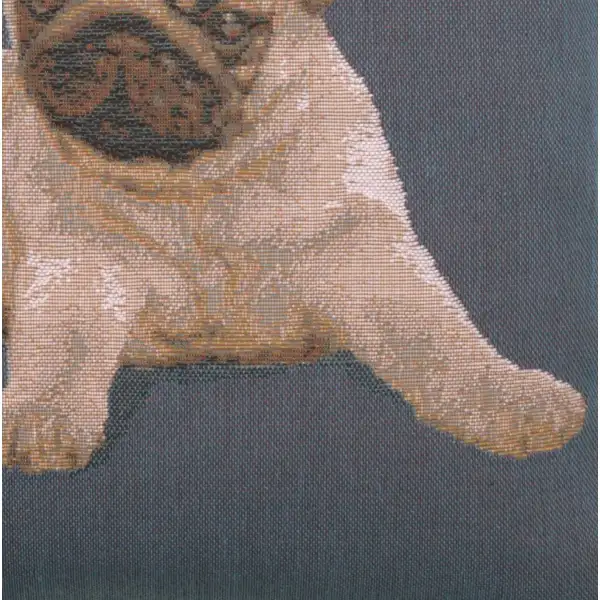 Puppy Pug Blue French Couch Cushion | Close Up 4
