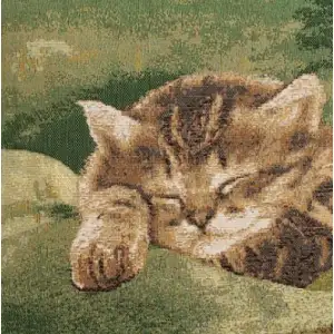Sleeping Cat Green Tapestry Cushion Cover - 14 in. x 14 in. Cotton by Charlotte Home Furnishings Inc