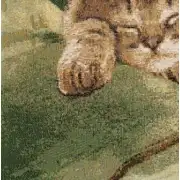 Sleeping Cat Green French Couch Cushion | Close Up 2