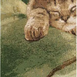 Sleeping Cat Green Tapestry Cushion Cover - 14 in. x 14 in. Cotton by Charlotte Home Furnishings Inc
