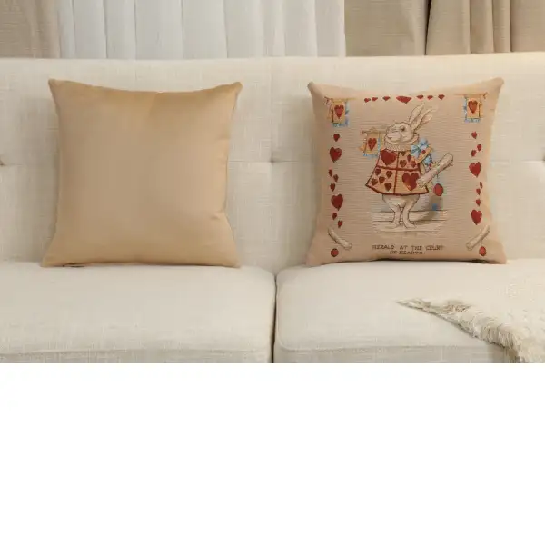 Heart Rabbit Alice In Wonderland I Tapestry Cushion Cover - 14 in. x 14 in. Cotton/Polyester/Viscose by John Tenniel | Close Up 5