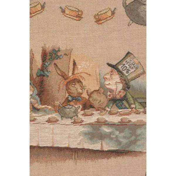 The Tea Party Alice In Wonderland I Cushion - 14 in. x 14 in. Cotton/Polyester/Viscose by John Tenniel | Close Up 2