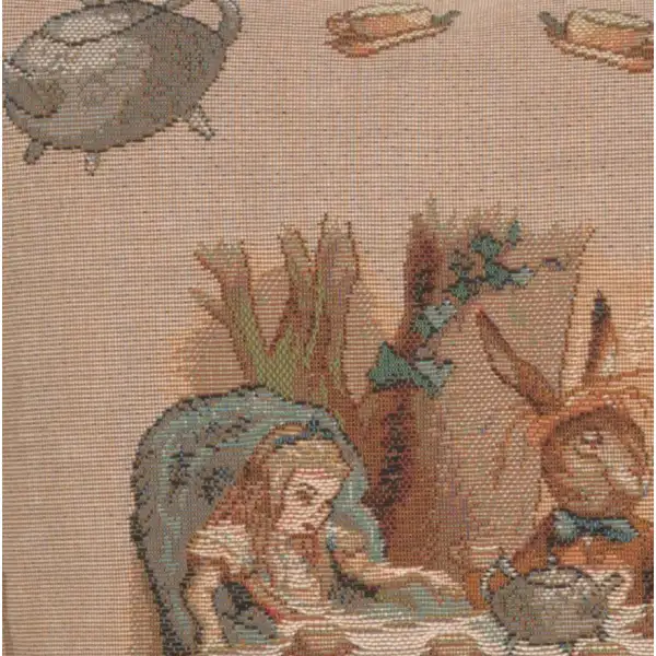 The Tea Party Alice In Wonderland I Cushion - 14 in. x 14 in. Cotton/Polyester/Viscose by John Tenniel | Close Up 3