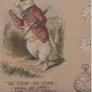 The Late Rabbit Alice In Wonderland I Cushion - 14 in. x 14 in. Cotton/Polyester/Viscose by John Tenniel | Close Up 3