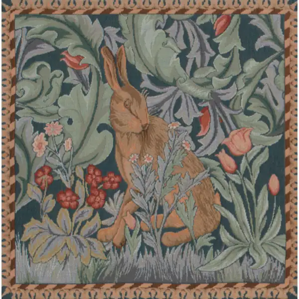 Rabbit As William Morris Left Small Cushion - 14 in. x 14 in. Cotton by William Morris | Close Up 1