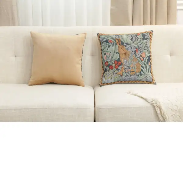 Rabbit As William Morris Left Small Tapestry Cushion Cover - 14 in. x 14 in. Cotton by William Morris | Close Up 5
