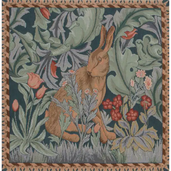 C Charlotte Home Furnishings Inc Rabbit As William Morris Right Small French Tapestry Cushion - 14 in. x 14 in. Cotton by William Morris | Close Up 1