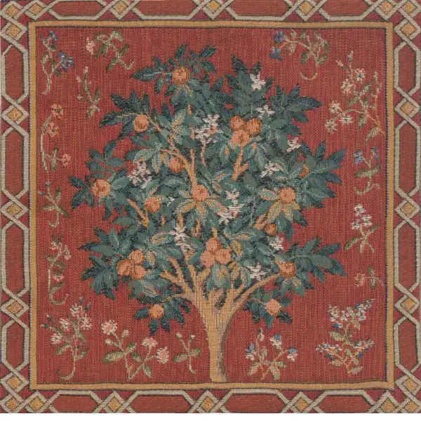 Orange Tree Small Cushion - 14 in. x 14 in. Cotton by Charlotte Home Furnishings | Close Up 1