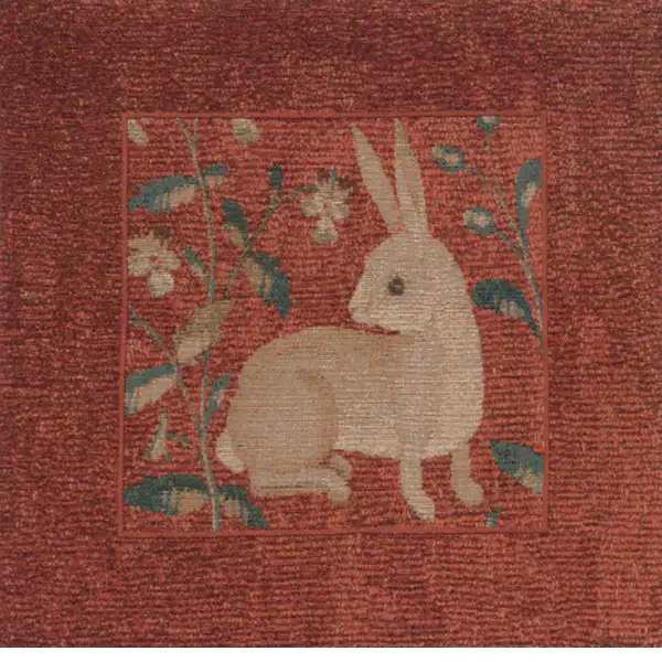 Sitting Rabbit In Red Cushion - 14 in. x 14 in. Cotton by Charlotte Home Furnishings | Close Up 1