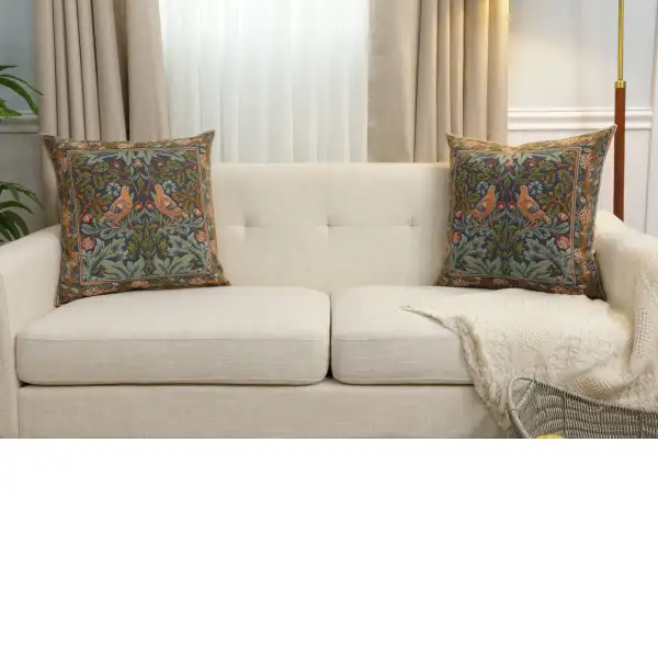 C Charlotte Home Furnishings Inc Brother Bird I French Tapestry Cushion - 19 in. x 19 in. Cotton by William Morris | Close Up 5