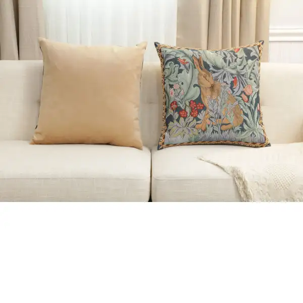 C Charlotte Home Furnishings Inc Rabbit As William Morris Left Large French Tapestry Cushion - 19 in. x 19 in. Cotton by William Morris | Close Up 5
