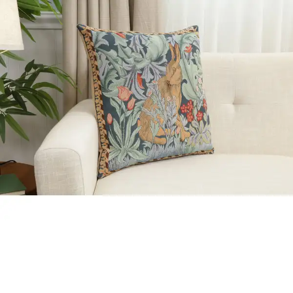 Rabbit As William Morris Right Large French Couch Cushion | Close Up 1