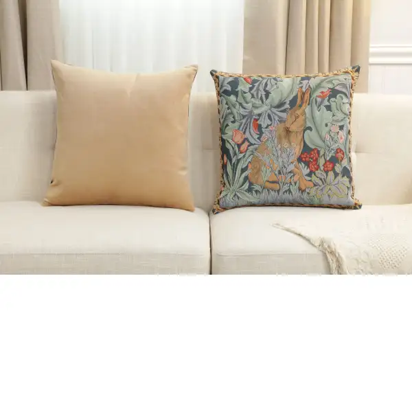 Rabbit As William Morris Right Large French Couch Cushion | Close Up 5