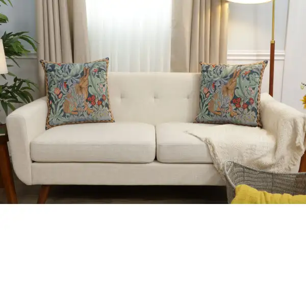 C Charlotte Home Furnishings Inc Rabbit As William Morris Right Large French Tapestry Cushion - 19 in. x 19 in. Cotton by William Morris | Close Up 5