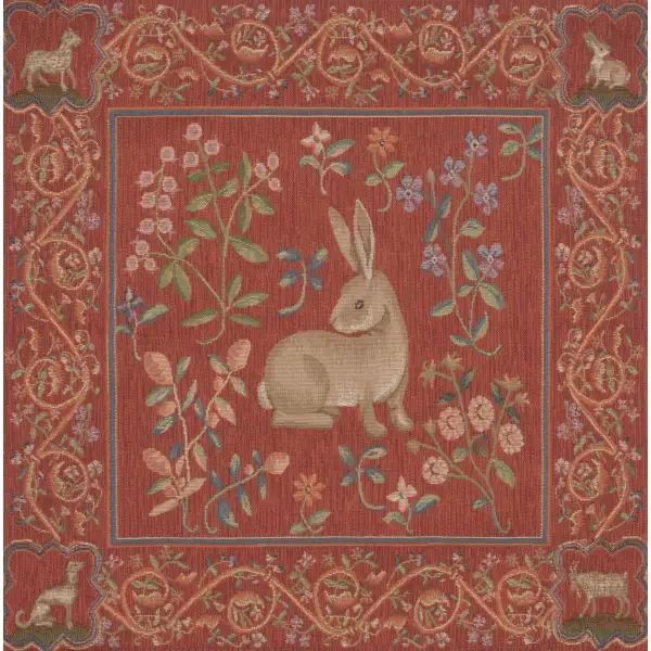 Medieval Rabbit I Cushion - 19 in. x 19 in. Cotton/Polyester/Viscose by Charlotte Home Furnishings | Close Up 1