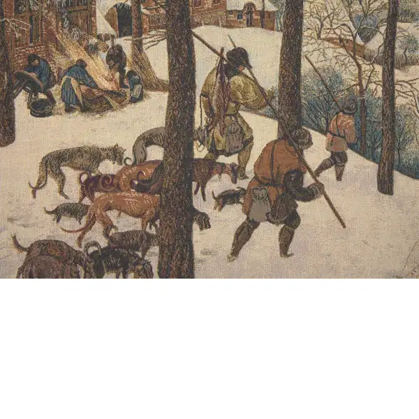 Hunters in the Snow Belgian Tapestry Wall Hanging | Close Up 1