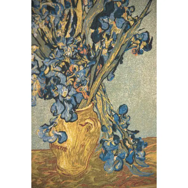 Vase Iris By Van Gogh Belgian Tapestry Wall Hanging - 28 in. x 40 in. Cotton/Viscose/Polyester by Vincent Van Gogh | Close Up 2