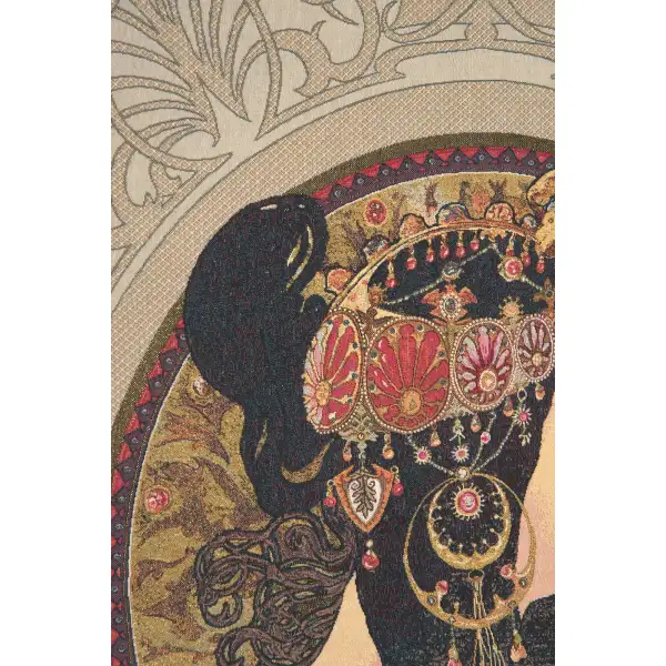 Brunette Byzantine Belgian Tapestry Wall Hanging - 38 in. x 56 in. Cotton/Viscose/Polyester by Alphonse Mucha | Close Up 1