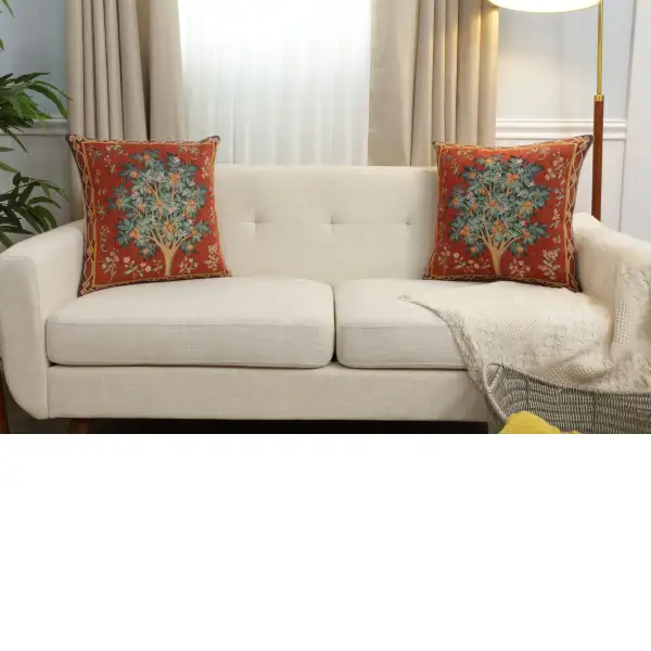 C Charlotte Home Furnishings Inc Orange Tree Large French Tapestry Cushion - 19 in. x 19 in. Cotton by William Morris | Close Up 5