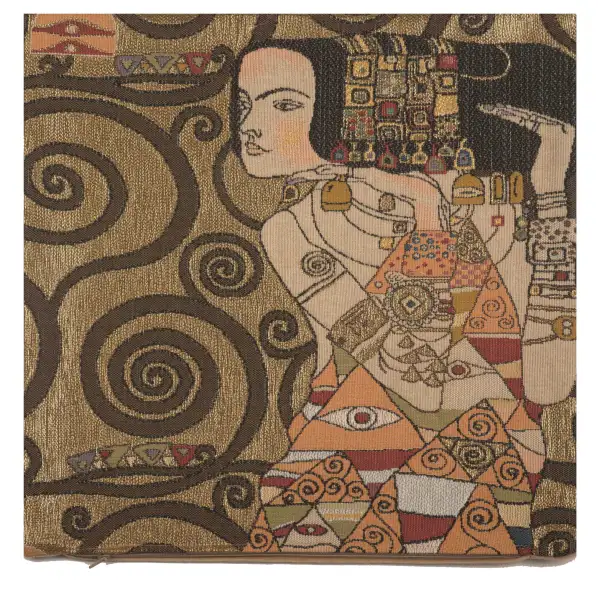 C Charlotte Home Furnishings Inc Klimt Or - L'Attente French Tapestry Cushion - 18 in. x 18 in. Cotton/Viscose/Polyester by Gustav Klimt | Close Up 1