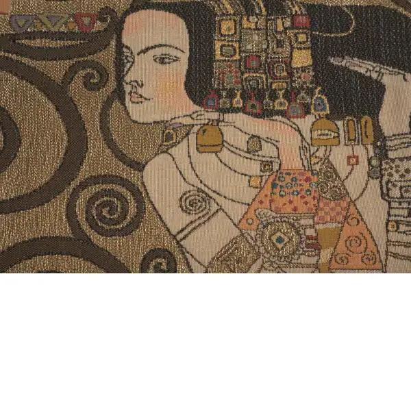 C Charlotte Home Furnishings Inc Klimt Or - L'Attente French Tapestry Cushion - 18 in. x 18 in. Cotton/Viscose/Polyester by Gustav Klimt | Close Up 2