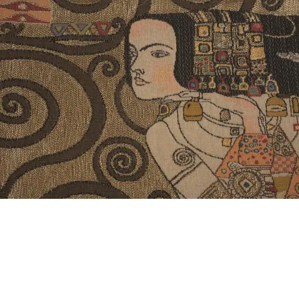 C Charlotte Home Furnishings Inc Klimt Or - L'Attente French Tapestry Cushion - 18 in. x 18 in. Cotton/Viscose/Polyester by Gustav Klimt | Close Up 4
