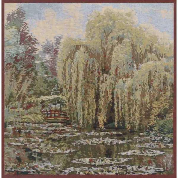 Bridge Monet's Garden Belgian Tapestry Cushion - 17 in. x 17 in. Cotton by Claude Monet | Close Up 1