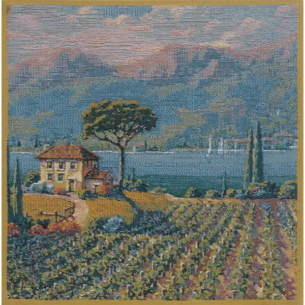 Lakeside Vineyard Left Belgian Tapestry Cushion | Close Up 1