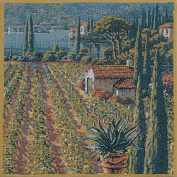 Lakeside Vineyard Right Belgian Tapestry Cushion | Close Up 1