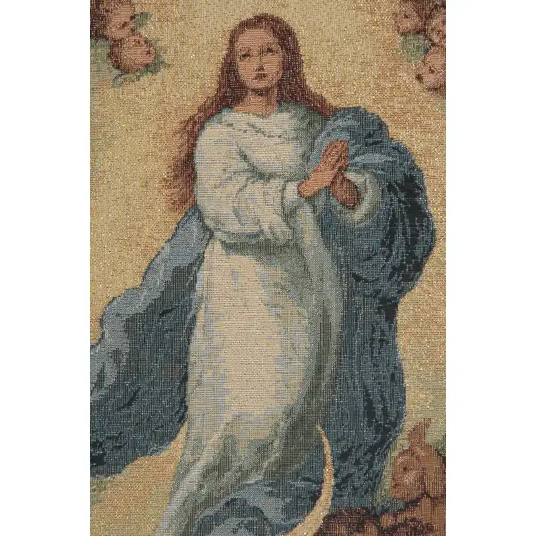 Murillo Madonna European Tapestries - 12 in. x 17 in. Cotton/viscose/goldthreadembellishments by Alberto Passini | Close Up 1