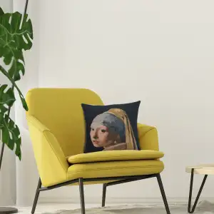 Girl With The Pearl Earring Belgian Cushion Cover - 16 in. x 16 in. Cotton/Viscose/Polyester by Johannes Vermeer