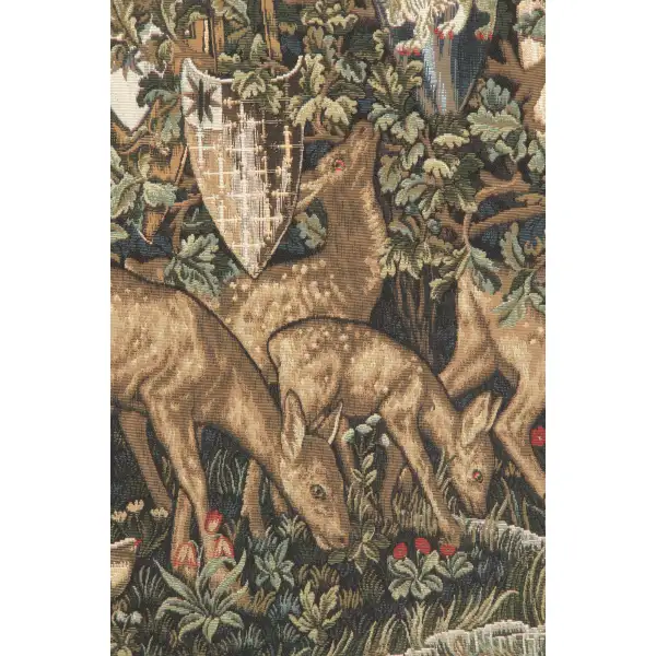 Verdure With Reindeer I Belgian Tapestry Wall Hanging - 46 in. x 26 in. Cotton/Viscose/Polyester by Edward Burne Jones | Close Up 1