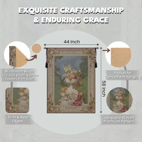 Ornamental Floral French Wall Tapestry - 44 in. x 58 in. wool/cotton/other by Charlotte Home Furnishings Inc | Feature