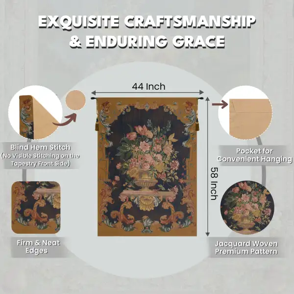 Bouquet XVIII In Bleu French Wall Tapestry - 44 in. x 58 in. Wool/cotton/others by Charlotte Home Furnishings Inc | Feature