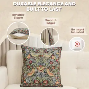 Strawberry Blue Belgian Woven Cushion Cover - 16 x 16" Hand Finished Square Pillow for Living Room - Decorative Throw Accent Pillow Cover for Sofa Bed & Couch - Cushion Cover for Indoor Use