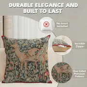 C Charlotte Home Furnishings Inc Two Does in A Forest Large French Tapestry Cushion - 19 in. x 19 in. Cotton by William Morris | Feature