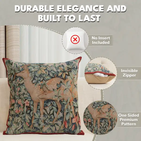 C Charlotte Home Furnishings Inc Two Does in A Forest Large French Tapestry Cushion - 19 in. x 19 in. Cotton by William Morris | Feature