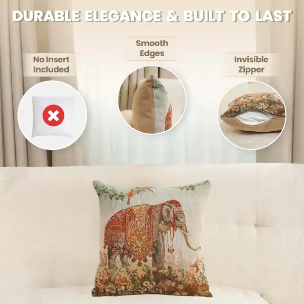 Elephant I Small Tapestry Cushion Cover - 14 in. x 14 in. Cotton by Jean-Baptiste Huet | Feature