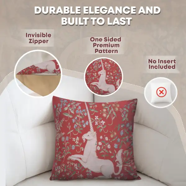 Licorne Fleuri Red Cushion | Feature