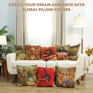 Poppy Red II Belgian Cushion Cover - 16 in. x 16 in. Cotton/Viscose/Polyester by Charlotte Home Furnishings Inc