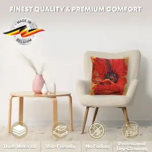 Poppy Red II Belgian Cushion Cover - 16 in. x 16 in. Cotton/Viscose/Polyester by Charlotte Home Furnishings Inc