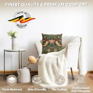 Strawberry Thief A Black By William Morris Belgian Cushion Cover - 18 in. x 18 in. Cotton/Viscose/Polyester by William Morris