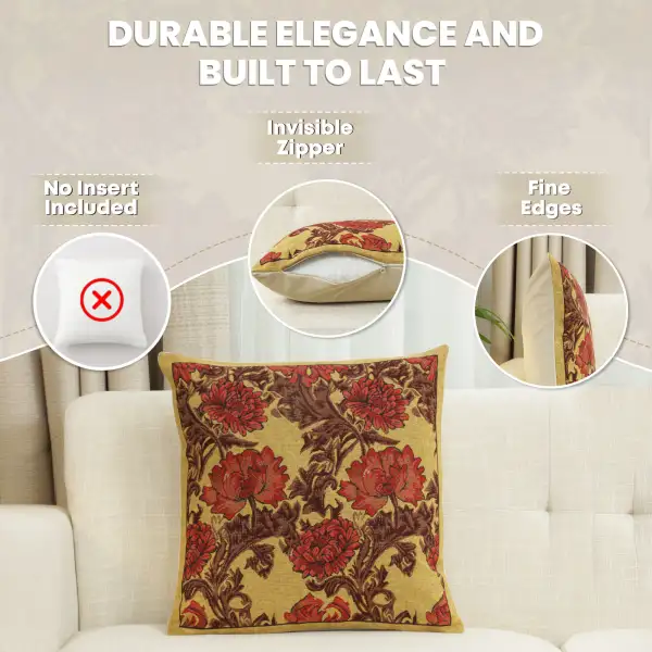 Chrysanthemum Bordo Belgian Cushion Cover - 16 in. x 16 in. Cotton/Viscose/Polyester by Charlotte Home Furnishings Inc | Feature