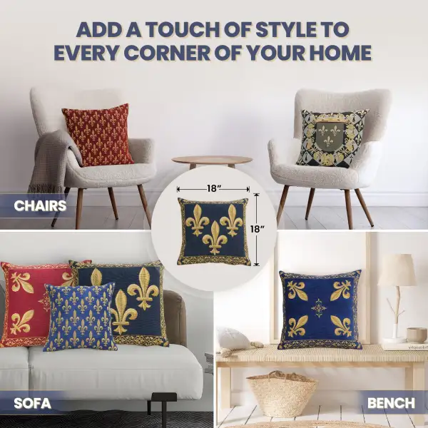 Fleur de Lys III Blue Belgian Sofa Pillow Cover | Application