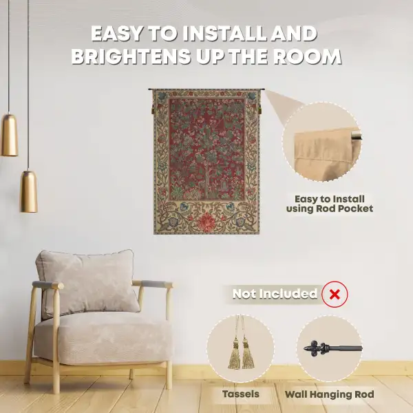 Tree of Life Red William Morris Belgian Wall Tapestry | Family